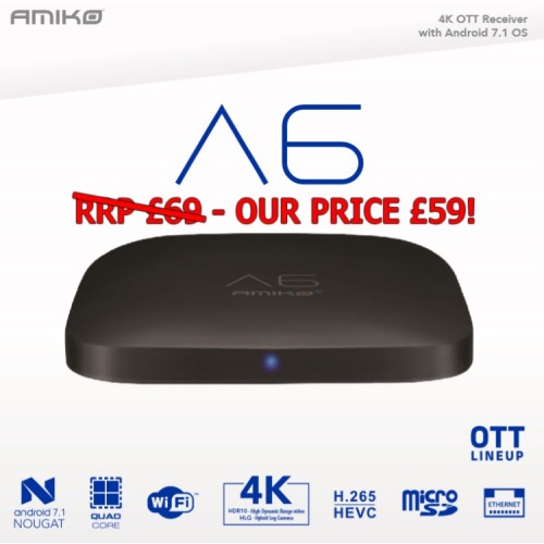 AMIKO A6N 4K UHD Android 7.1 MYTV TV BOX Quad Core 64bit WIFI HDR10 4K 60FPS SDC 
