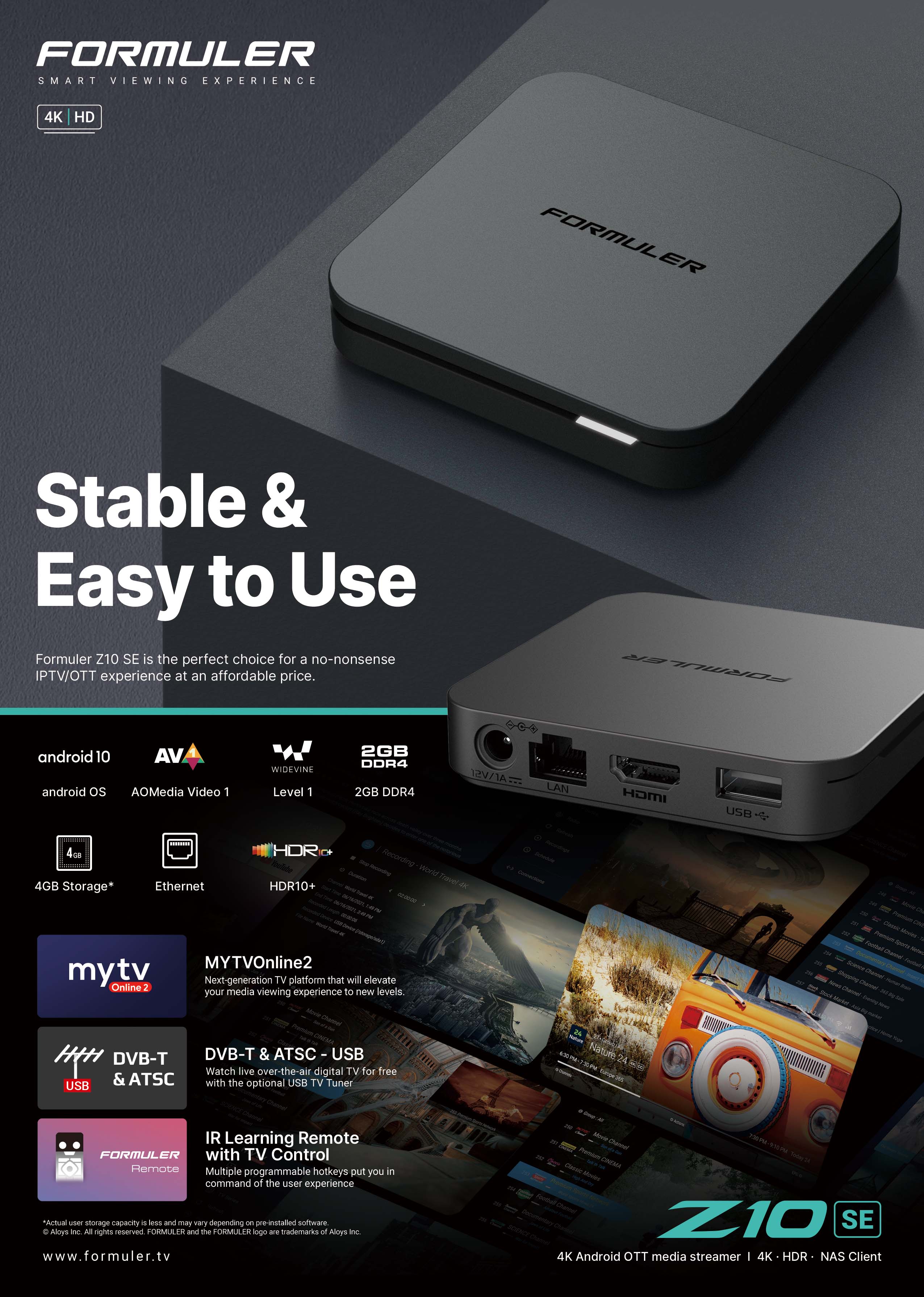 Formuler Z10 SE UHD 4K Android Media Streamer IPTV Receiver with