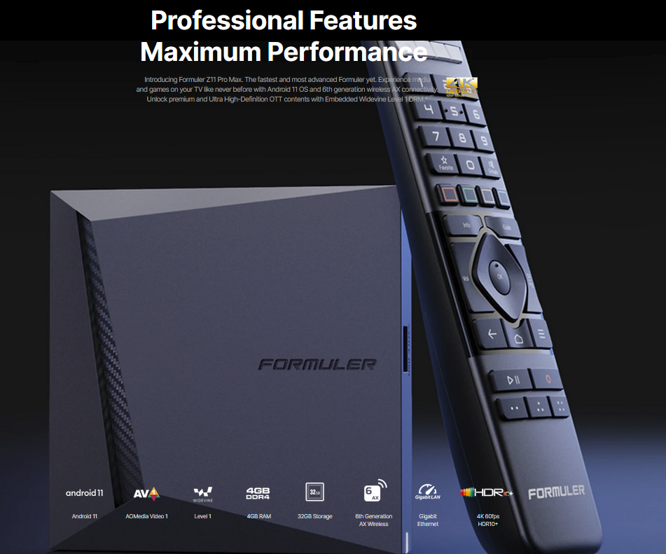 Formuler Z11 Pro Max 4K Android 11 Dual Band 5G Gigabit LAN 4GB Ram 32GB  Storage with Premium IR1 Remote Control | Bonus HDMI Cable | Bonus Formuler